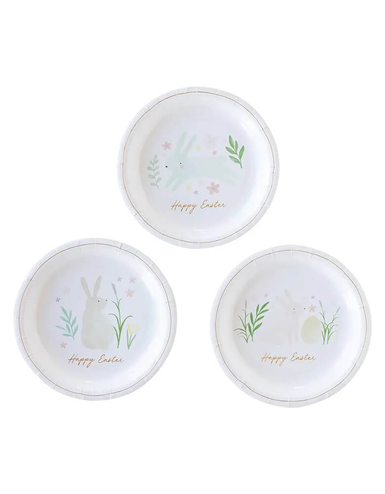 Momo Party's 7" watercolor Easter round side plates by My Mind's Eye. Come in a set of 9 plates in 3 designs, brighten your Easter celebration with these beautiful round side plates with the message of "Happy Easter"