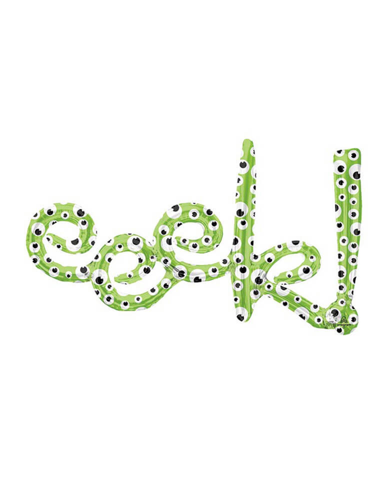 37" Green Eeek Script Foil Mylar Balloon with Spooking Eyes for Halloween 