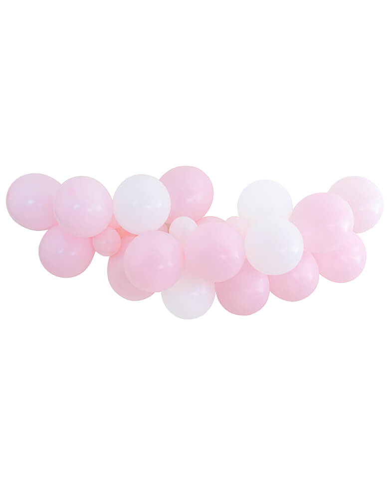 6-foot Fa La La Pink Balloon Cloud Kit, mixed with 11 inch and 5 inch Qualatex white latex balloons and Betallatex Pastel Matte Pink Round Latex