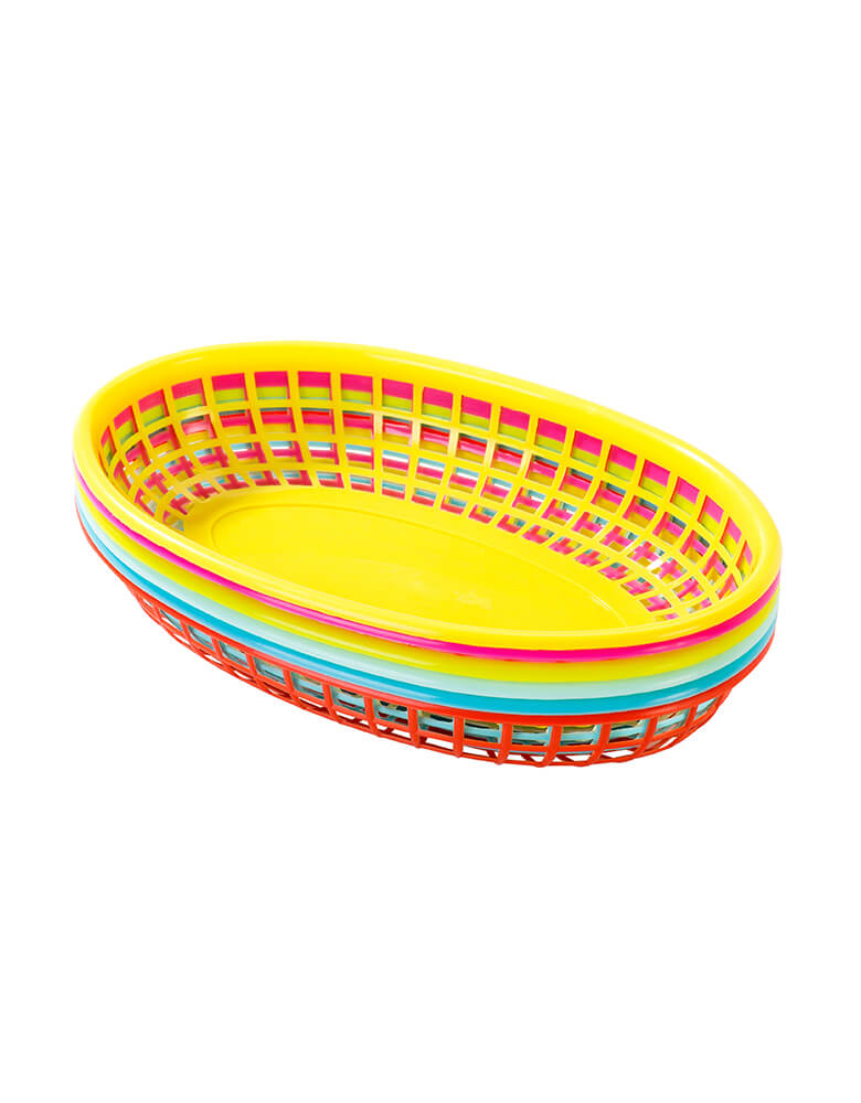 Talking Tables - Fiesta Cuban Food Baskets. Stacked with 6 plastic food baskets in 6 different colours, Serve up your Latin American snacks and treats in these bright Cuban-inspired food baskets.
