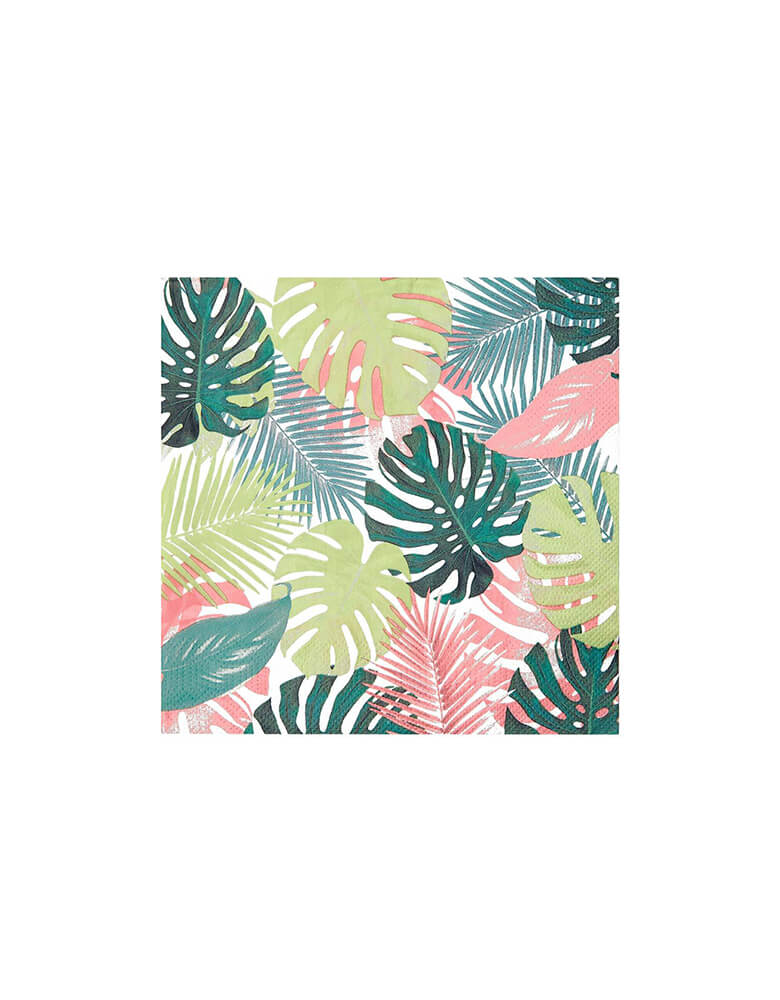 Talking Tables - Pastel Tropical Palm Leaf Napkins. This pack of home compostable and recyclable napkins features palm leaves in pretty pastel colors. The perfect party tableware for a tropical party, summer birthday, picnic, BBQ or garden party!
