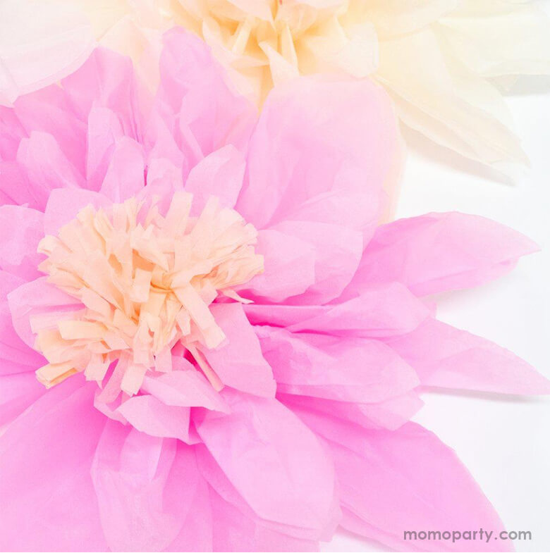 Close up look of Meri Meri Flower Garden Giant Garland. Crafted from Pink ivory color layered tissue paper