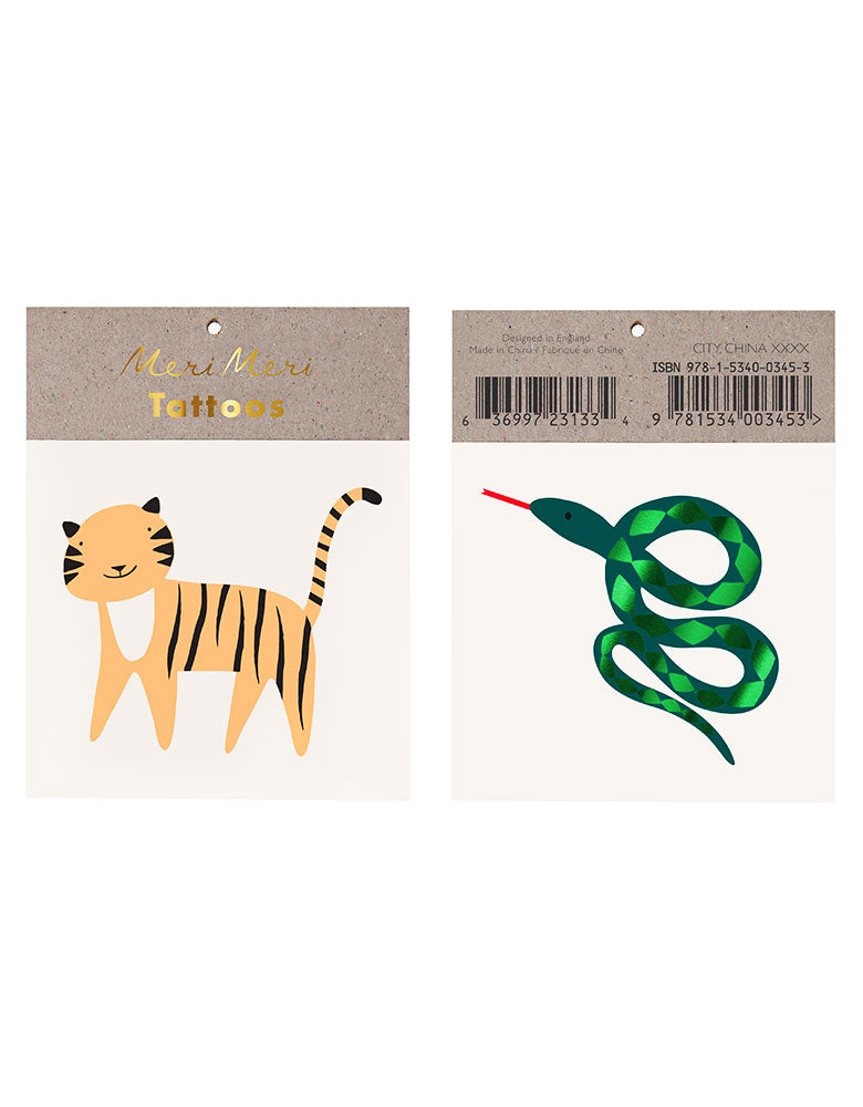 Tiger and snake Get Wild Temporary Tattoo set