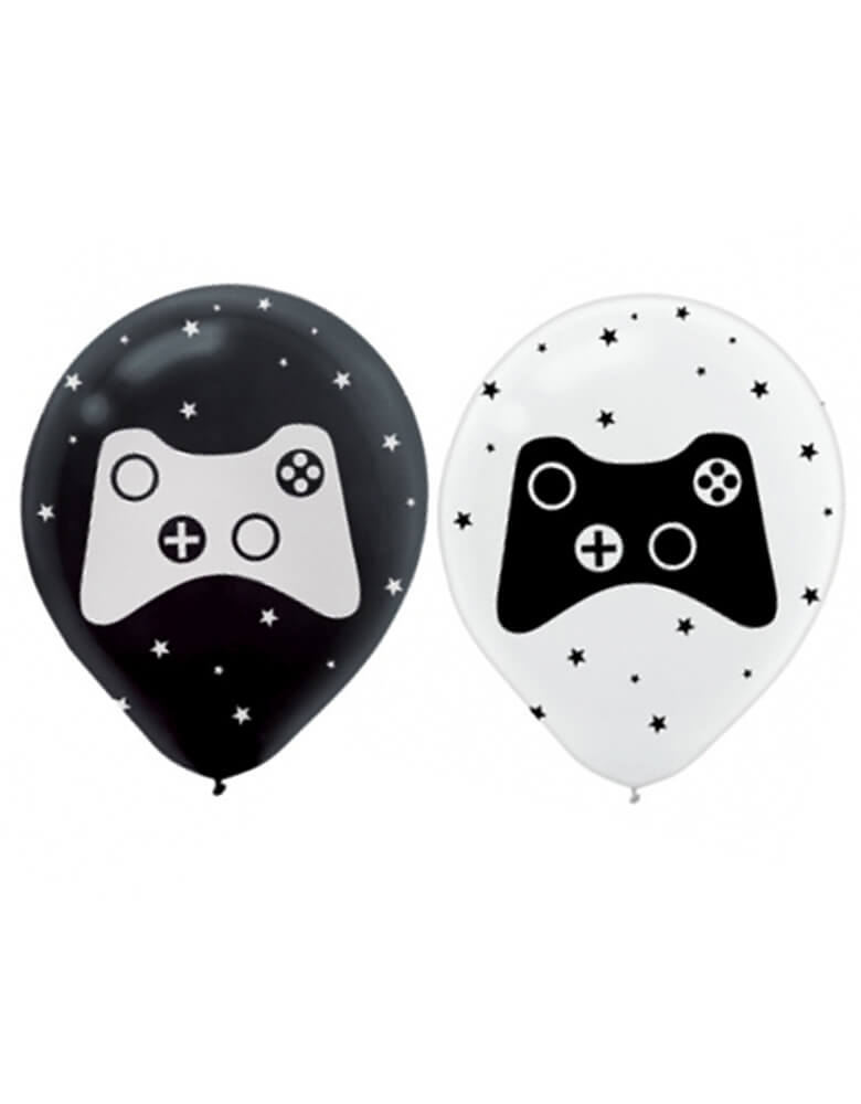 AMSCAM Game Controller Latex Balloon. this 11 inches black and white latex balloon with game controller prints and starts, are prefect for a game themed birthday, playstation gamer, playstation themed birthday, boy's birthday