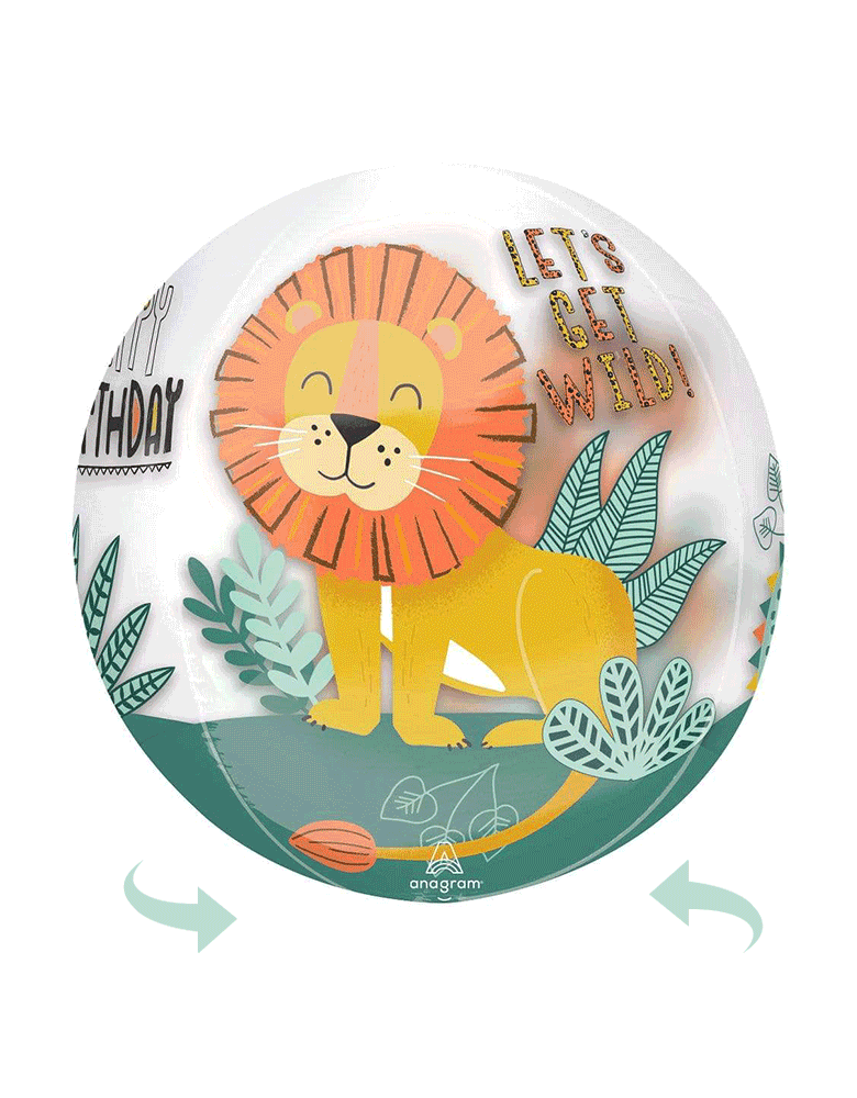 Anagram Balloons - Get Wild Orbz Foil Mylar Balloon. Featuring different jungle/safari animals on each side!, this illustrated style is great for kids, use it for safari, jungle-themed birthdays, and baby showers. Add this cute orbz foil balloon your animal themed party.