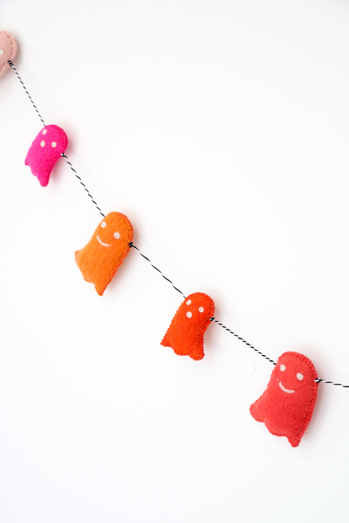 Rainbow Stuffed Ghosts Halloween Felt Garland