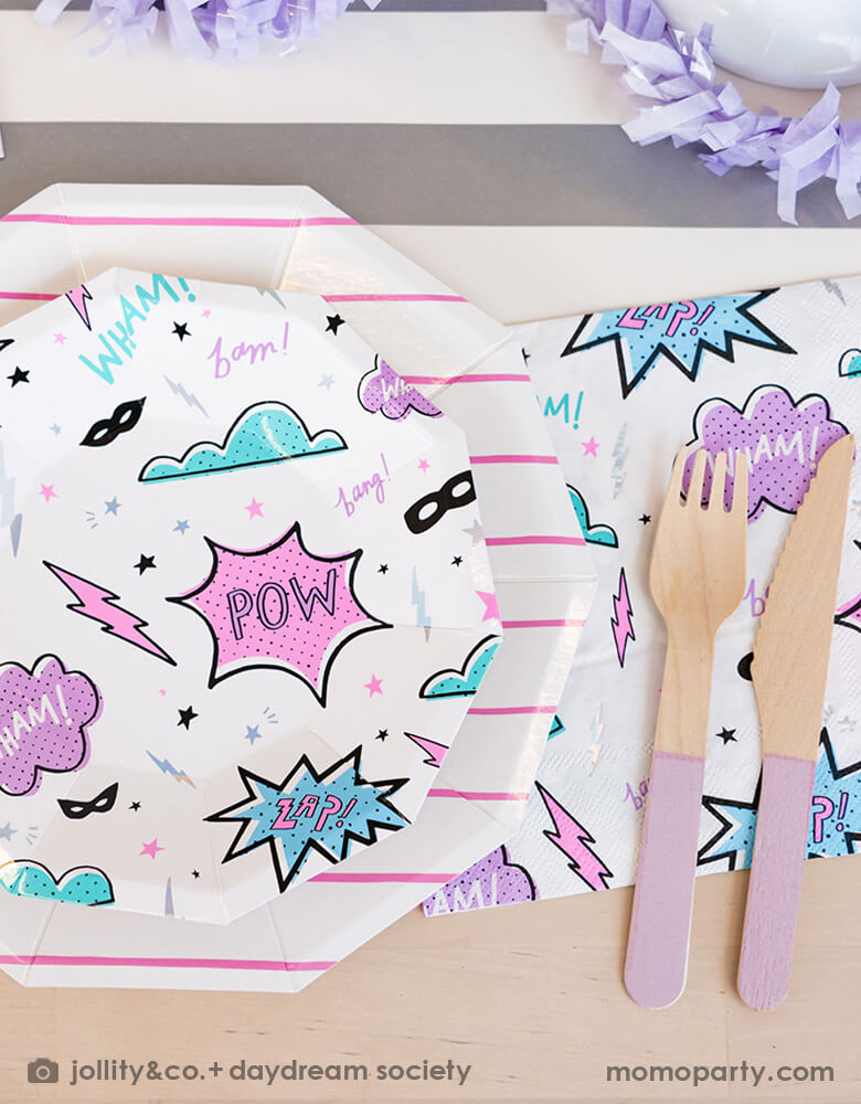 Cerise Striped Large Plates (Set of 8)