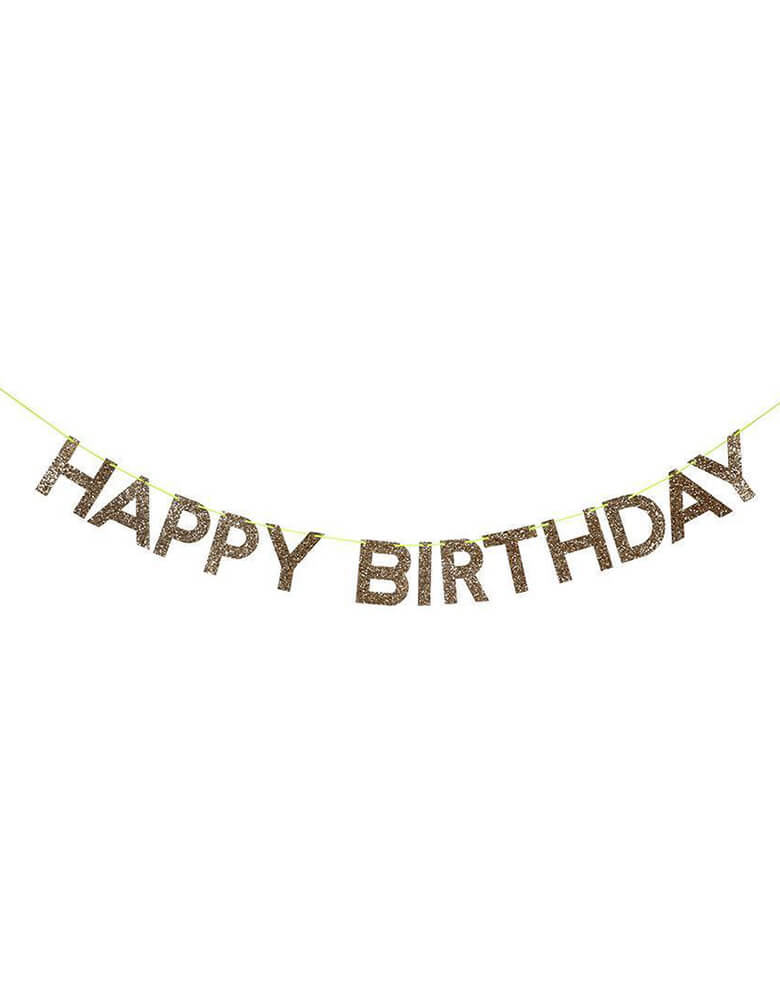 Meri Meri Gold Happy Birthday Garland. 3 letter pennants, pre-strung on 95-inch neon cord