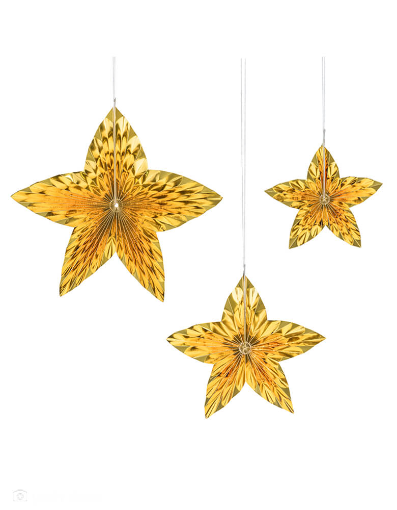 Gold Rosette Star Hanging Decorations (Set of 3)