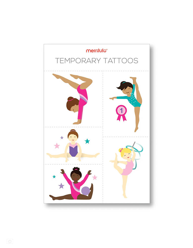 Merrilulu Gymnastics Temporary Tattoos set of 10, perfect party favors for girl's gymnastics themed birthday party