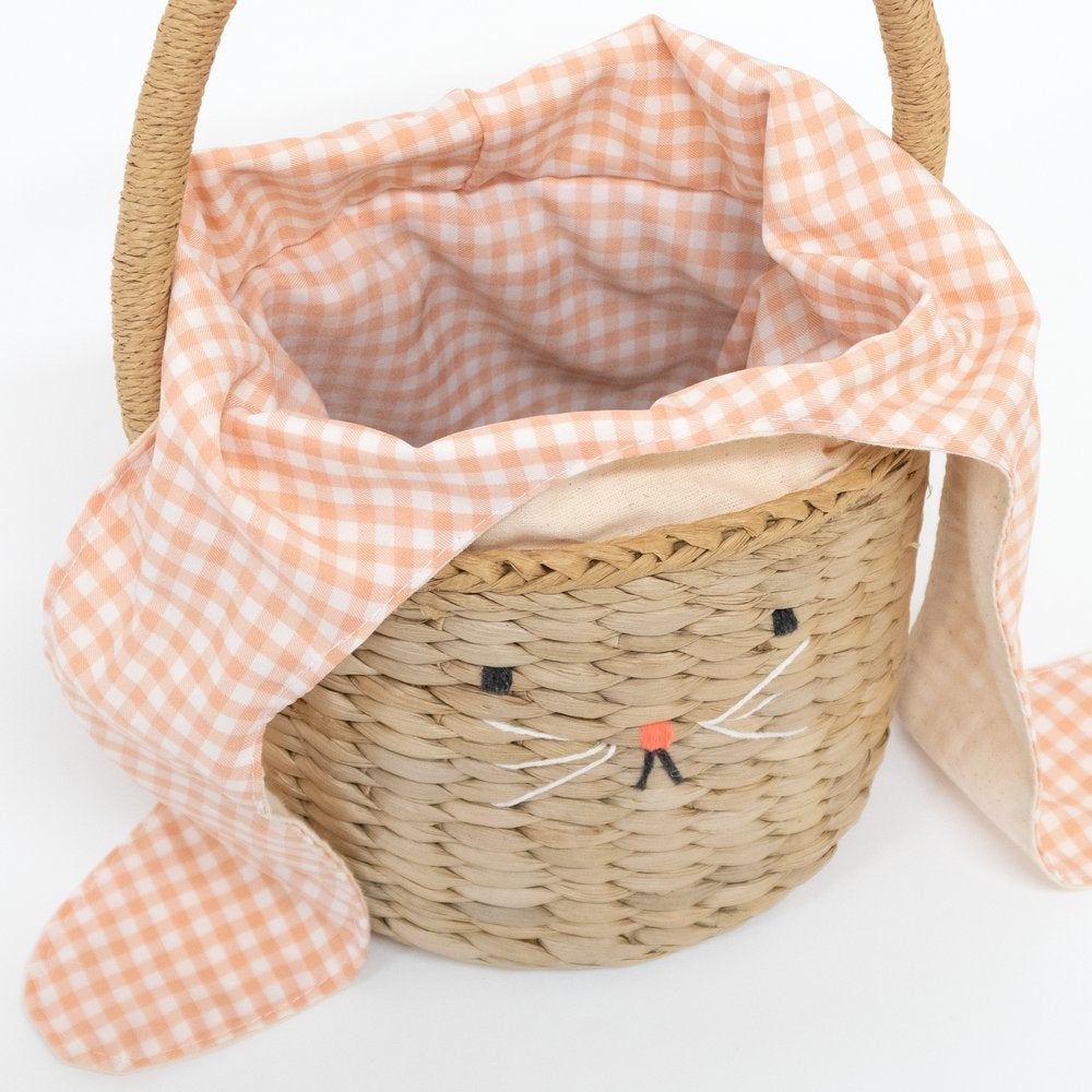 Gingham Bunny Straw Easter Basket