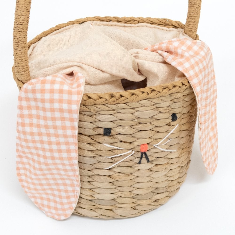 Gingham Bunny Straw Easter Basket
