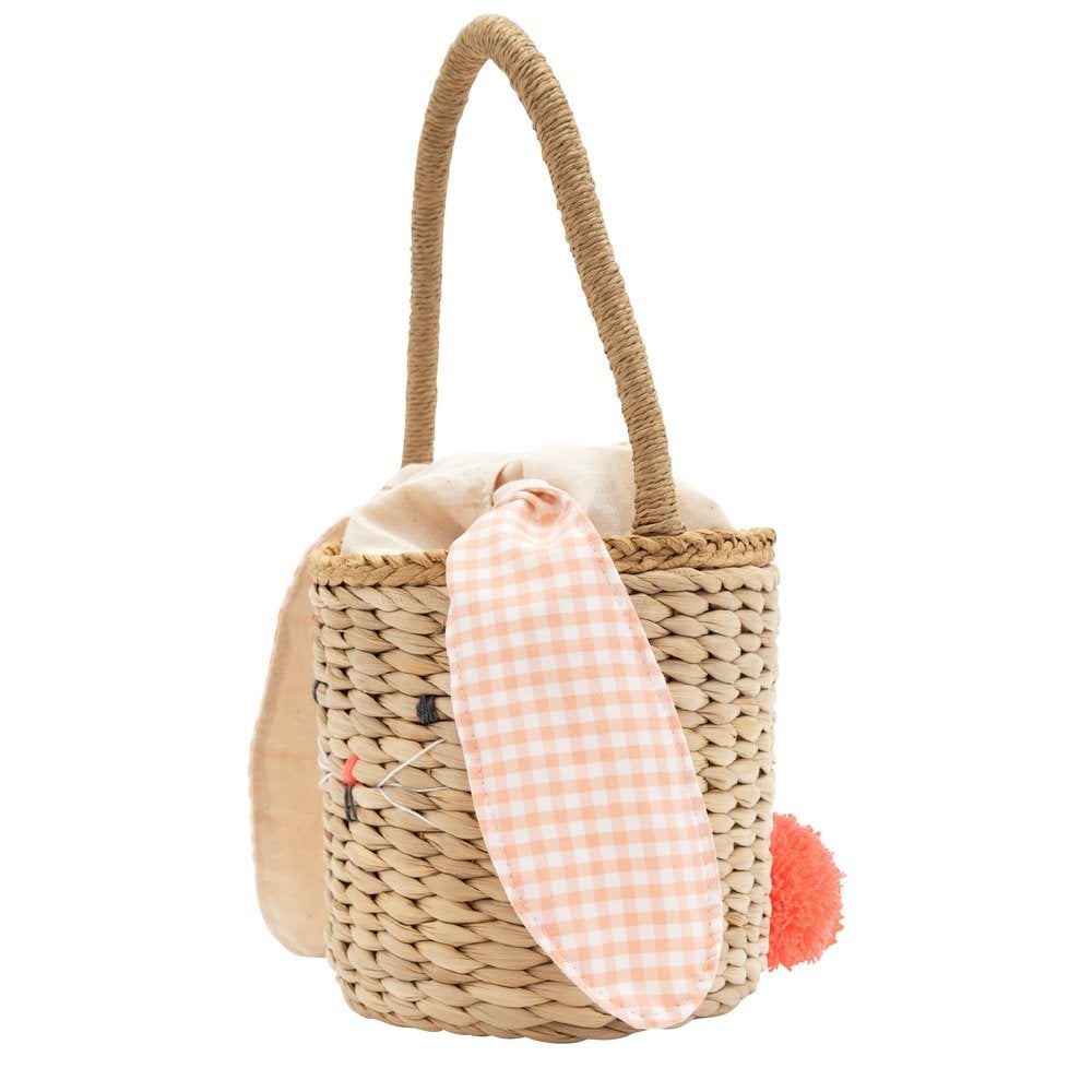 Gingham Bunny Straw Easter Basket