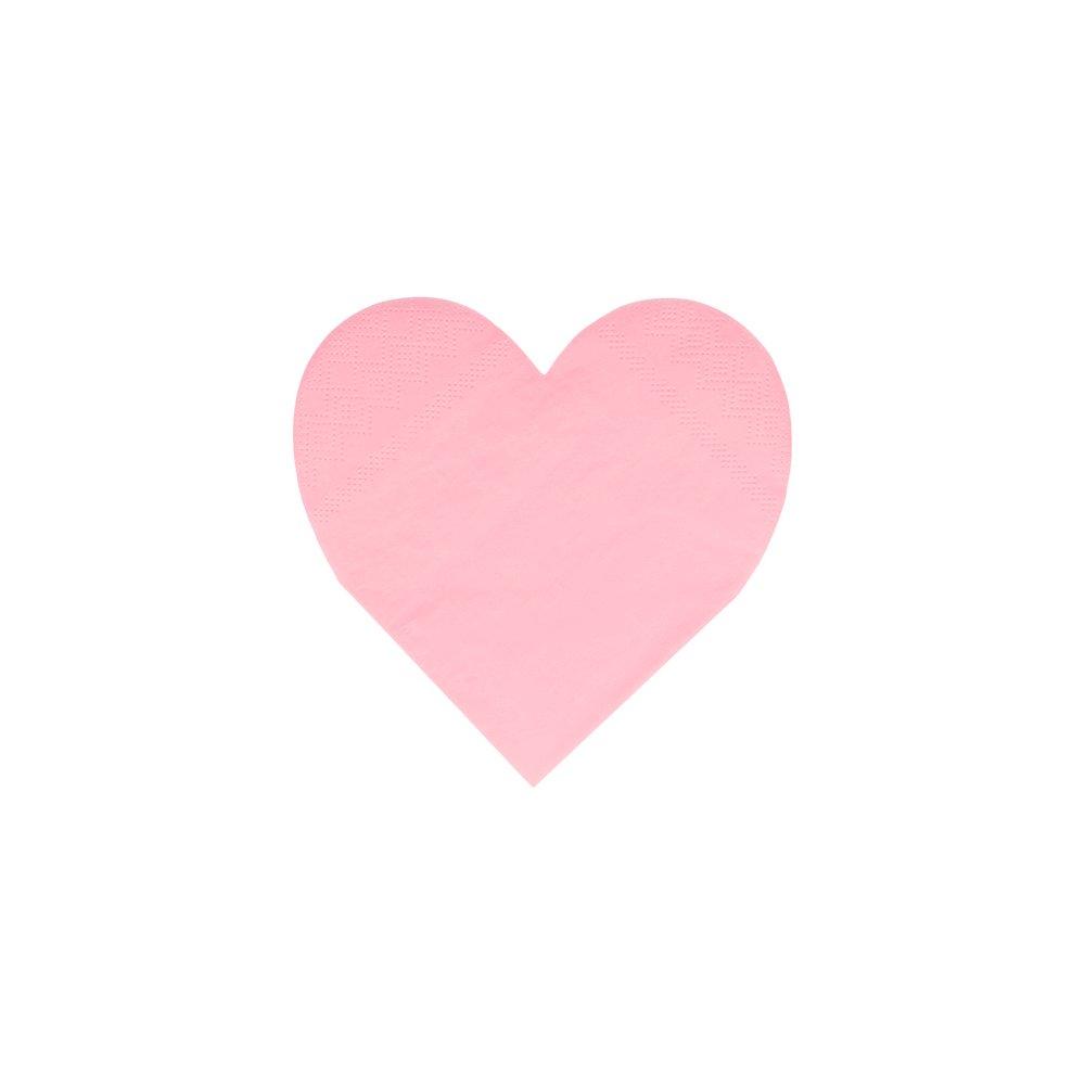 A close up of the pink napkin from Meri Meri pink tone small die cut heart shaped napkin set in 4 shades of pink including coral, pink, peach and blush, perfect for a Valentine's Day or Galentine's Day celebration, wedding, bridal shower, engagement party or any girly themed birthday party.