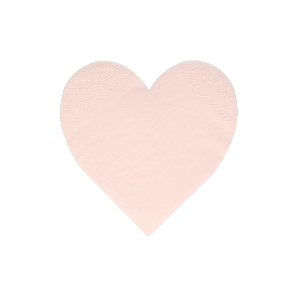 A close up of the blush napkin from Meri Meri pink tone large die cut heart shaped napkin set in 4 shades of pink including coral, pink, peach and blush, perfect for a Valentine's Day or Galentine's Day celebration, wedding, bridal shower, engagement party or any girly themed birthday party.