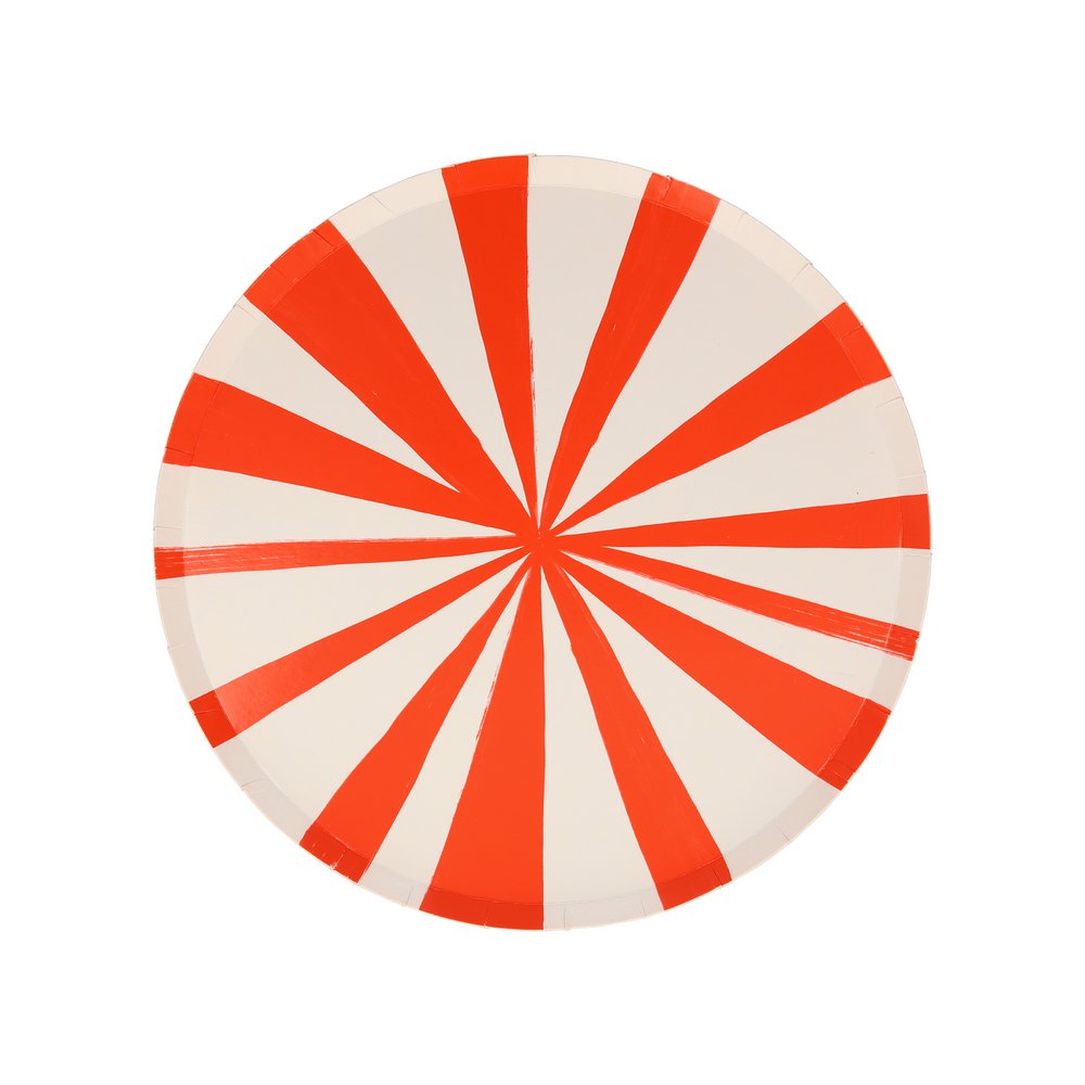 Red stripe Side plate from Mixed Stripe Side Plates by Meri Meri. These sensational round side plates feature 8 different stripes of color for a decorative effect. Stripes are a delightful way to add lots of color and style to any party table.