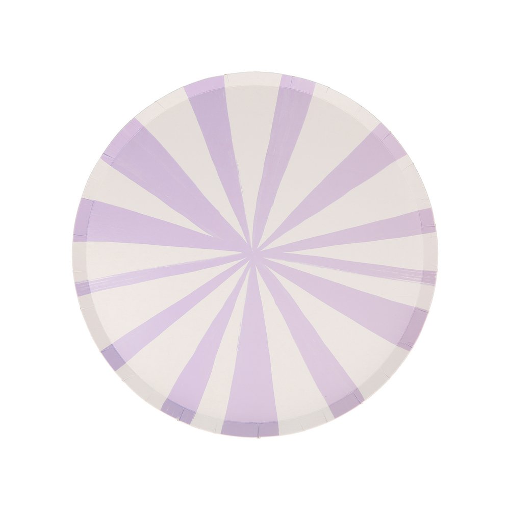 Purple stripe Side plate from Mixed Stripe Side Plates by Meri Meri. These sensational round side plates feature 8 different stripes of color for a decorative effect. Stripes are a delightful way to add lots of color and style to any party table.