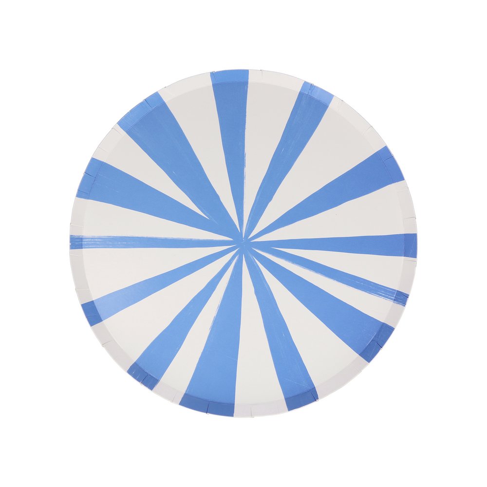 Blue stripe Side plate from Mixed Stripe Side Plates by Meri Meri. These sensational round side plates feature 8 different stripes of color for a decorative effect. Stripes are a delightful way to add lots of color and style to any party table.
