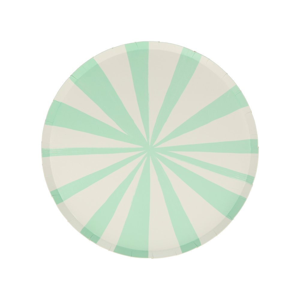 Mint stripe Side plate from Mixed Stripe Side Plates by Meri Meri. These sensational round side plates feature 8 different stripes of color for a decorative effect. Stripes are a delightful way to add lots of color and style to any party table.