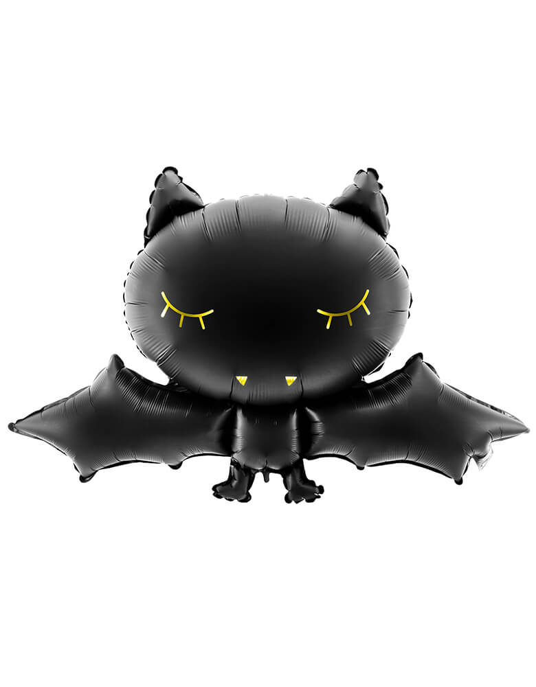 Party Deco 32 inches Halloween Black Bat Foil Mylar Balloon, feather gold print on a black bat shape balloon. perfect for Kid-Friendly modern spooky halloween party, hocus pocus party trick-or-treating party, nightmare before christmas party, witch themed party and all halloween related celebrations