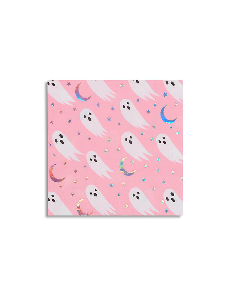 Daydream Society - Halloween Spooked Party Napkins, Pack of 16, featuring ghosts and holographic design. They are perfect for a pink Halloween party for your little ghouls! 