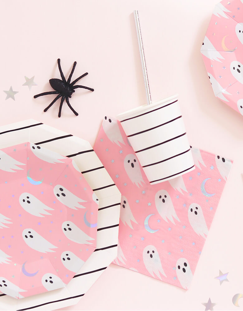 Daydream Society_Halloween Spooked Party Supplies with a spooky spider tablescape for a pink Halloween party