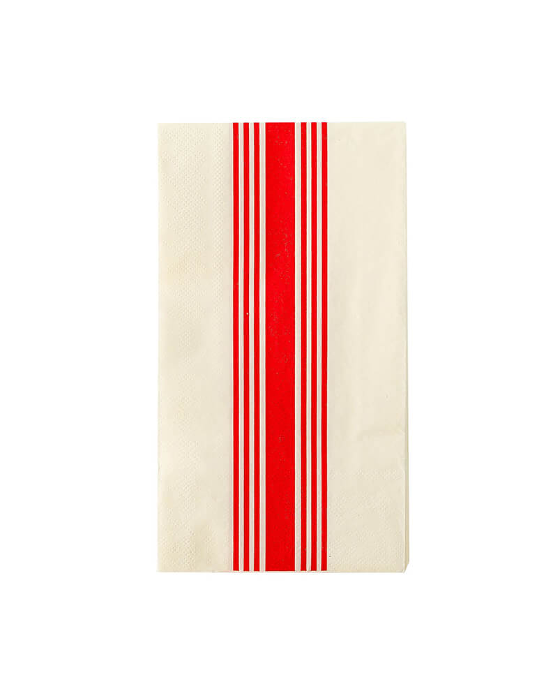 Hamptons Red Stripe Paper Guest Towels by My Mind‘s Eye. Designed with a traditional twill with red stripe design these napkins are the perfect way to add traditional patriotic flair to your tablescape.