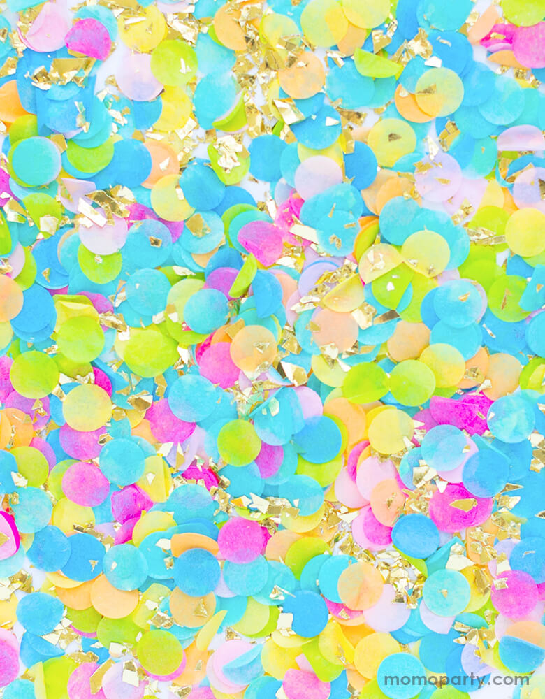 Studiopep - Happy Artisan Confetti. A perfect combination of bright pink, pink, apricot, buttercup yellow, lime green, fiesta blue, bright turquoise and gold shred, it's pressed from American-made premium tissue paper. Perfect for a happy celebration!