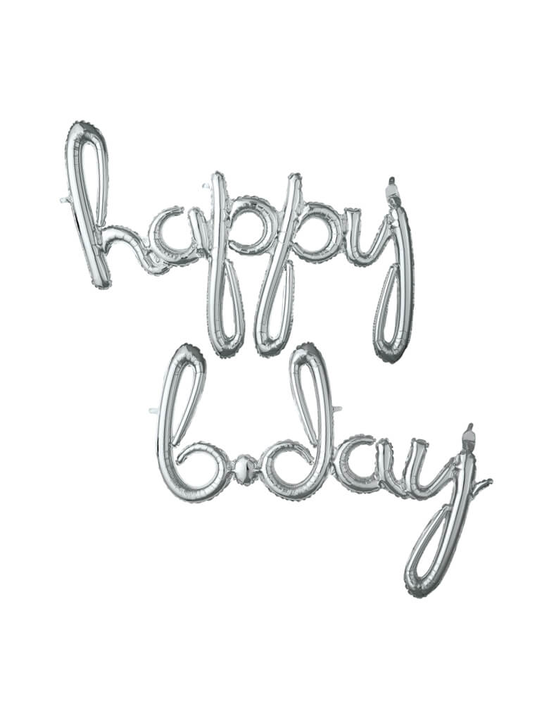 Anagram 37936 Script Phrase "Happy Bday" Silver - Happy Bday Silver Script Mylar Balloon Set