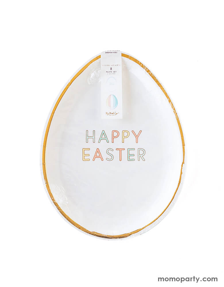 Happy Easter Egg Shaped Paper Plates (Set of 8)
