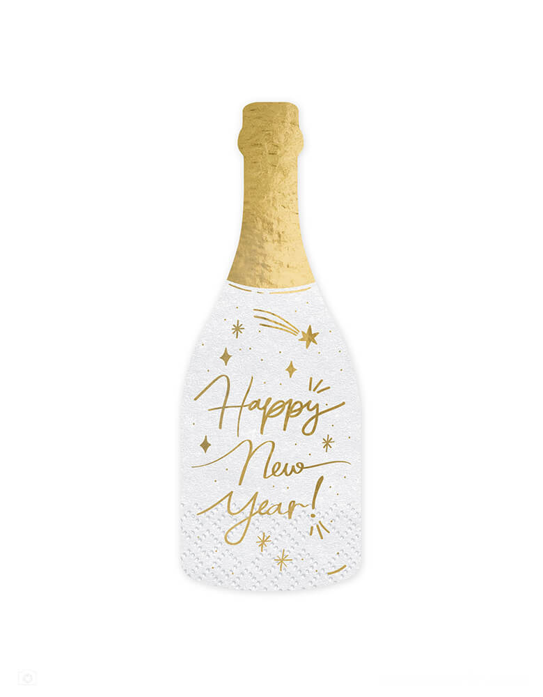 Ring in the New Year in style with this fun champagne shaped Happy New Year napkins with gold foil detail.