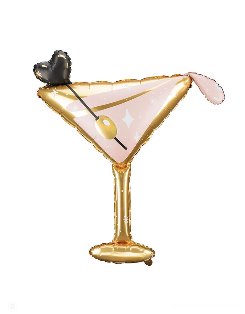 Momo Party's 34.5" Martini Glass Shaped Foil Balloon in rose gold and gold accent, a perfect balloon decoration of a New Years Eve countdown celebration.