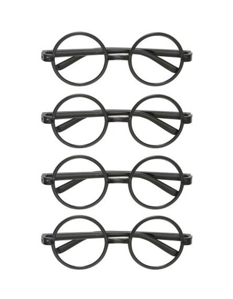 Harry Potter Glasses, Harry Potter Glasses will help you from being as blind as a magical bat! The glasses feature a round plastic frame design, complete with clear lenses. There's no need for you to say "Alohomora" — just wear these Harry Potter Glasses to add charm to your Halloween costume. These plastic black glasses are sure to cast a spell at your next Harry Potter-inspired birthday celebration. They even make a nice choice for use at costume parties, graduations or any other themed event. 