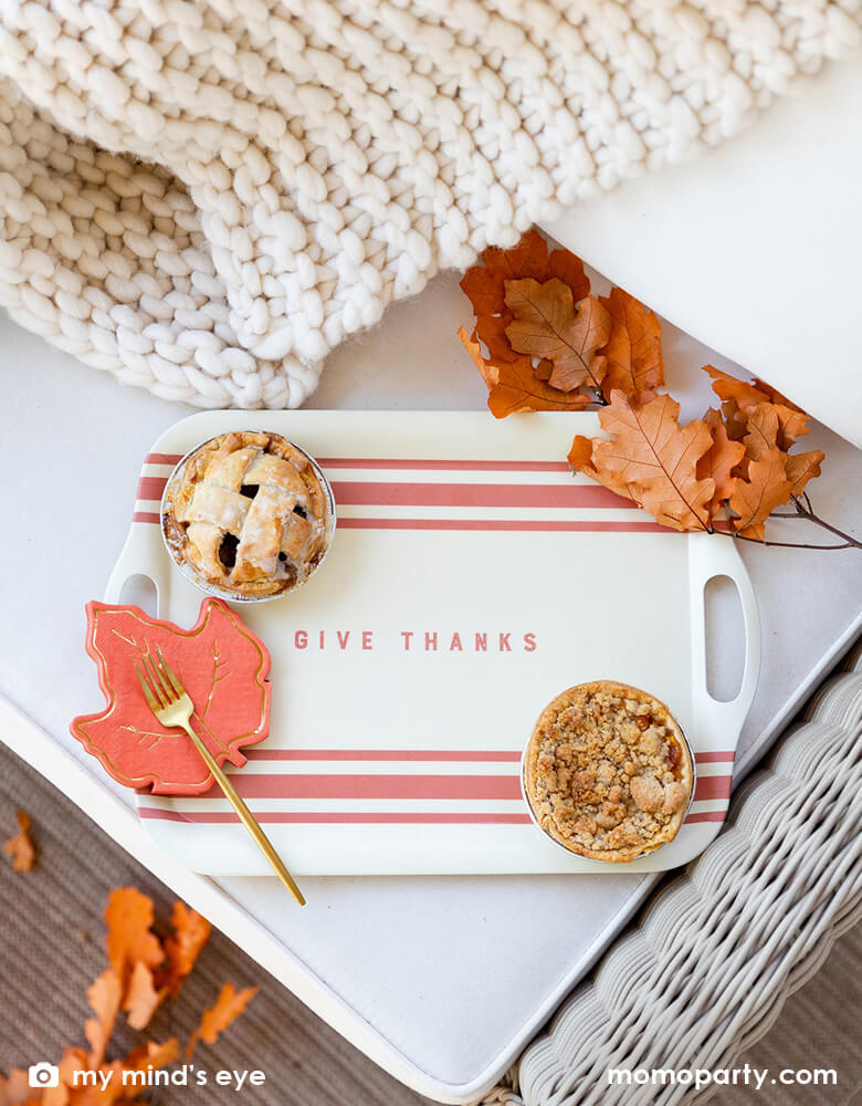 Harvest Give Thanks Stripe Reusable Bamboo Tray