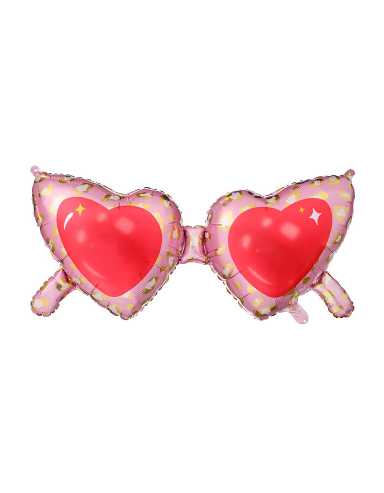 Momo Party's 30 inch heart shaped sunglasses foil balloon by Party Deco, With animal print design around the glasses in pink and red colors, it's make a great balloon decoration to your Valentine's Day celebration or Galentine's Day gathering with your gal pals.