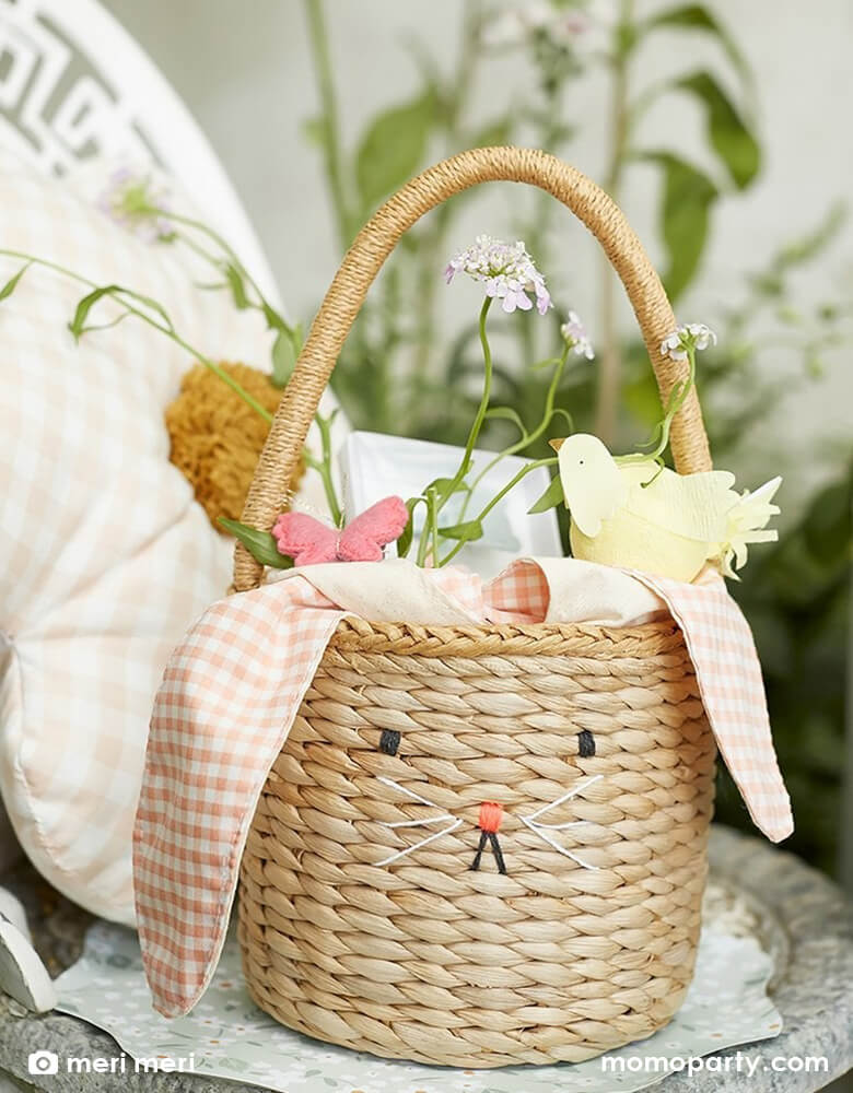 Gingham Bunny Straw Easter Basket