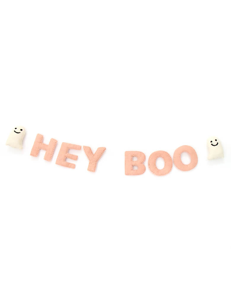 Kailo Chic Hey Boo felt banner,  in a warm blush color is simply perfect for a not-so-scary Halloween celebration. Use it for kid's playroom, mantle, or on your party table. It can be used year after year!