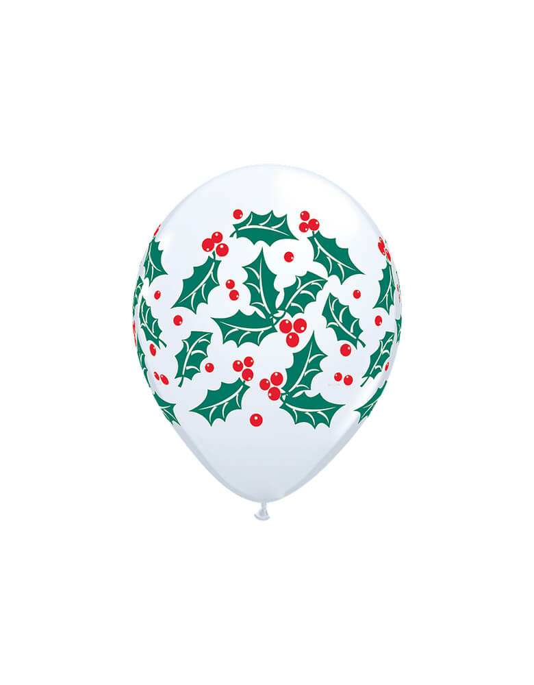 Qualatex 11" inch Holly & Berries Printed Latex Balloon. Add these festive holly and berries printed latex balloons to your Holiday celebration!