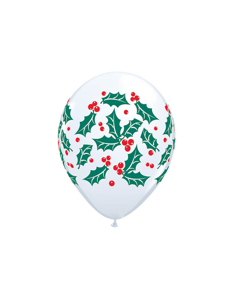 Qualatex 11" inch Holly & Berries Printed Latex Balloon. Add these festive holly and berries printed latex balloons to your Holiday celebration! 