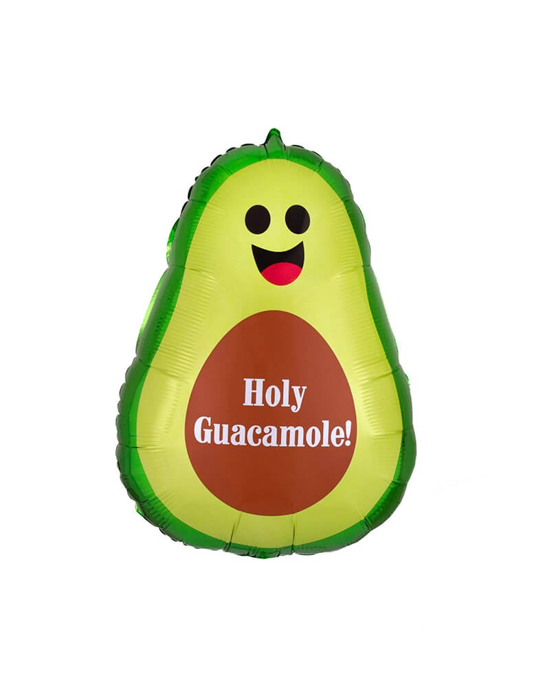 Holy Guacamole Avocado Foil Mylar Balloon by Anagram Balloons. Bring this cute 27 inches avocado shaped balloon with happy face and "Holy Guacamole!" text on the seed to your fiesta themed party or Cinco de Mayo celebration!