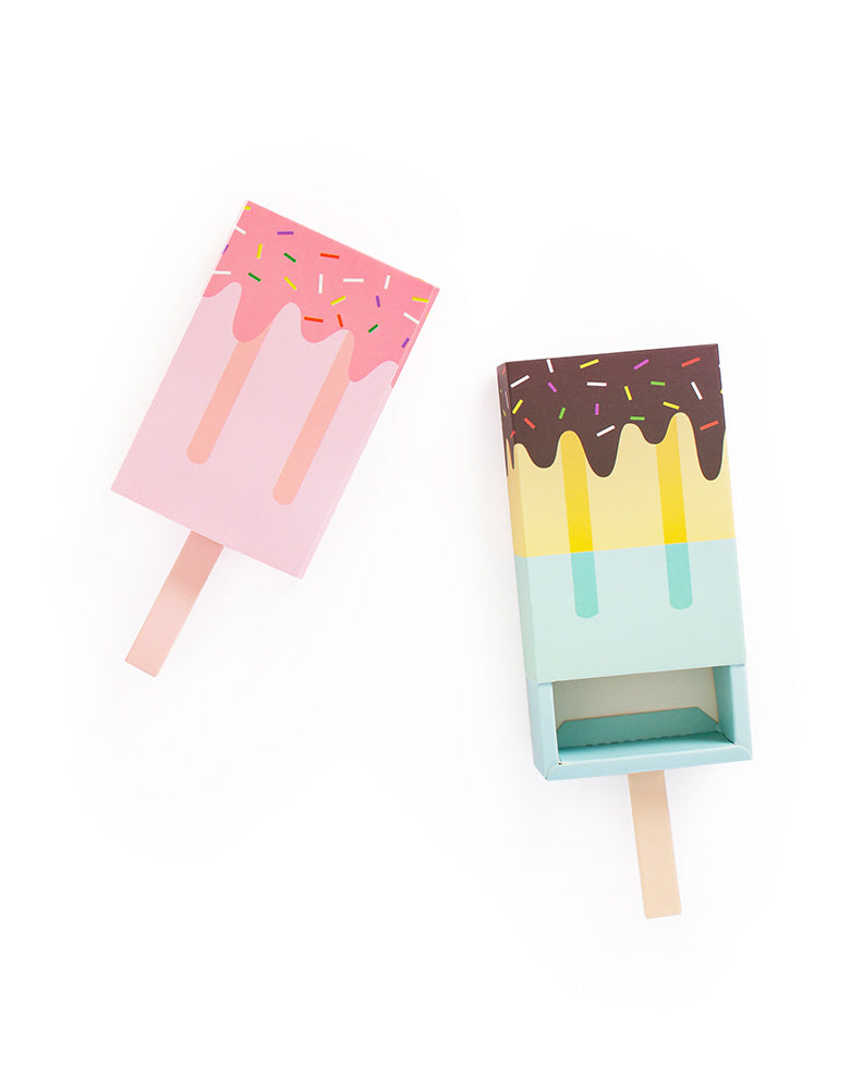 Creative Ice Cream Popsicle Shaped Candy Favor Boxes in Pink and Blue