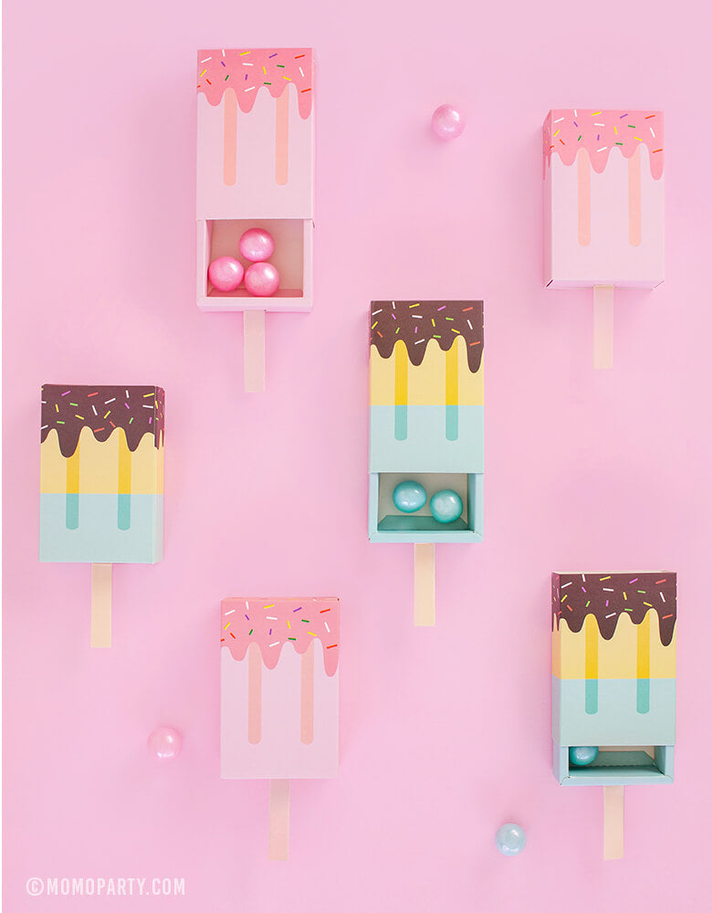 Summer fun Popsicle Shaped Candy Favor Boxes with Gummy Balls