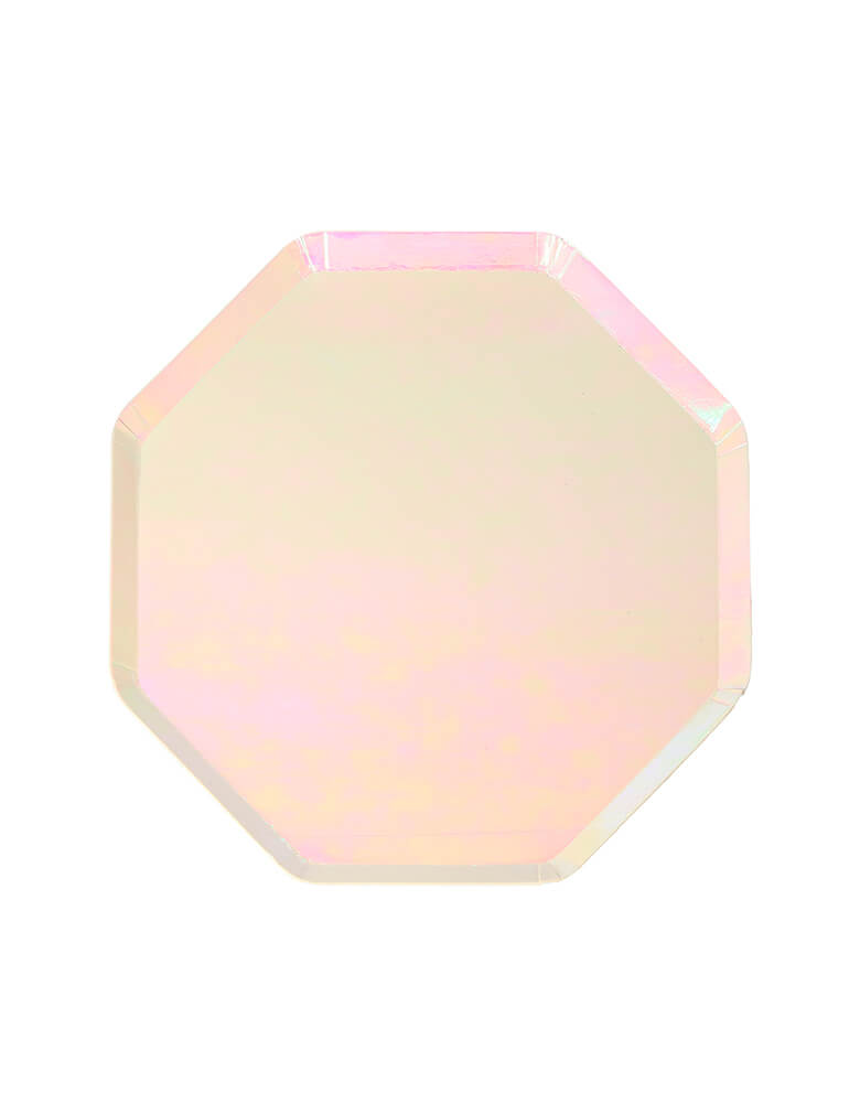 Meri Meri - Iridescent Side Plates. These side iridescent plates Foil featuring both sides with Iridescent foil detail, Made from high-quality card with a superb gloss finish, they are so beautiful to look at it's almost a shame to cover them with food! Will add a touch of glamour to any party.