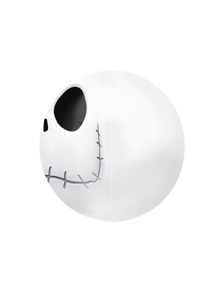 Anagram 15" Night Before Christmas Jack Orbz Foil Helium Balloon in a side view, 3D foil balloon with Jack skellington face. official Nightmare Before Christmas character Jack Skeleton in a round spherical orbz lobe shape. Unique Balloon supplies for Halloween haunted house party decoration, Halloween party even, Halloween party ideas, top best halloween party product