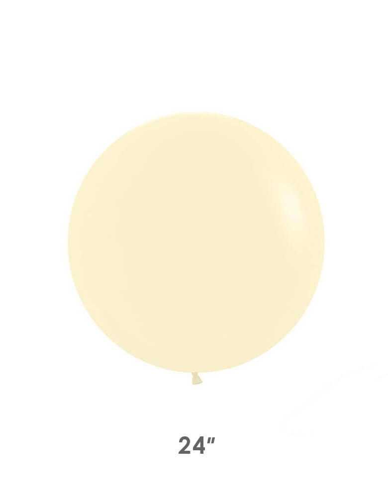 Betallic balloons Jumbo Round 24" Pastel Matte Yellow Latex Balloon. This jumbo 36" round latex balloon is perfect for making a stunning balloon cloud at a larger scale. Or simply decorate it with tassels, ribbon, or fringe to create a WOW effect!