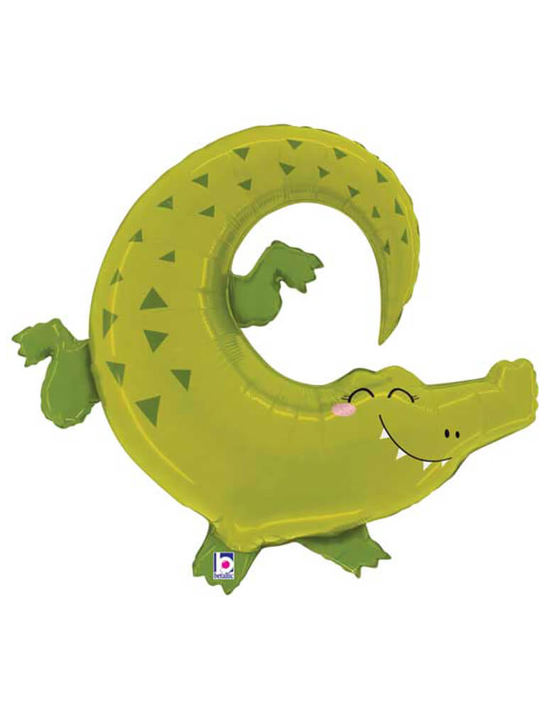 Jungle Alligator Shaped Foil Mylar Balloon by Betallic Balloons. This 34 inches Jungle Alligator Shaped Foil Mylar Balloon featuring a die cut Alligator shape with a happy face. It's perfect for kid's "Wild One" 1st birthday party or "Two Wild" 2nd birthday celebration!