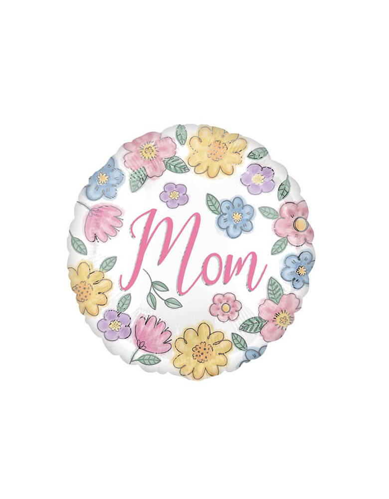 Burton & Burton - Junior Mom Flowers Foil Balloon. This elegant 17 inches round foil balloon with beautiful illustrated flowers design with "mom" text in the middle is perfect for your Mother's Day celebration! 