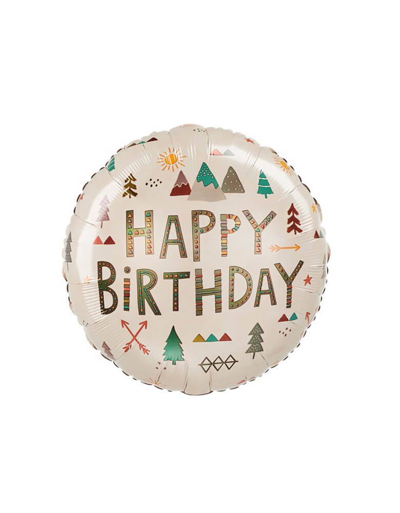 Anagram Balloons - 18 inches Junior Wilderness Happy Birthday Foil Balloon. Featuring a 18 inches round foil balloon with camping themed elements design and "happy birthday" text in the middle. Celebrate your little camper's birthday with this fun round wilderness birthday foil mylar balloon!