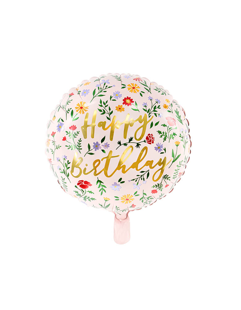 Party Deco - 14 inches Junior Floral Happy Birthday Foil Balloon. This adorable pink floral foil balloon with Happy Birthday message. it's perfect for a girl's birthday party, garden themed birthday party, Tea party, fairy party, Birthday party for Mom.