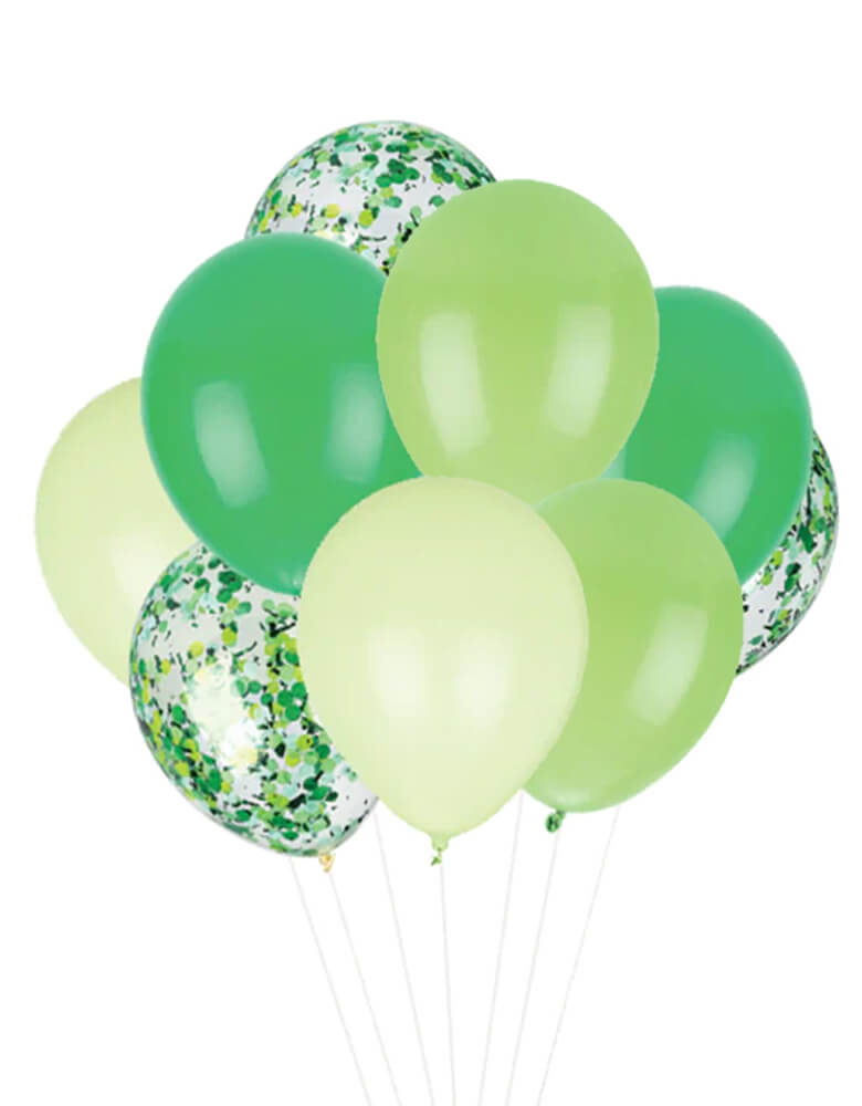 Key Lime Pie Classic Balloon Mix by Studiopep. Set of 12 green tone latex balloons, there are 9 solid green, lime and light green colored balloons + 3 pre-filled confetti balloons. this balloon mix is great for a jungle or dinosaur, lemonade themed party!